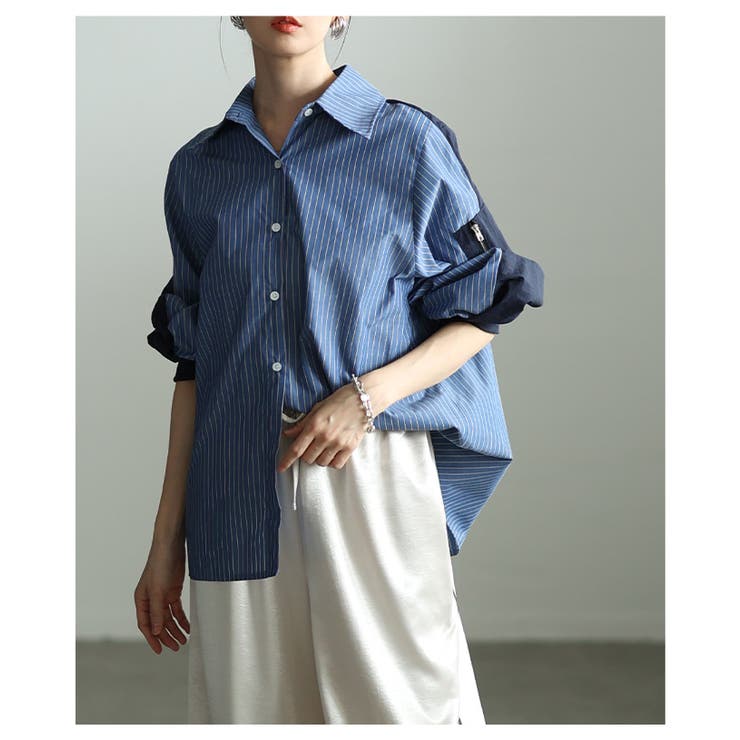 モード感度漂う異素材ドッキングストライプ柄シャツ レディース ファッション | Sawa a la mode | 詳細画像14 