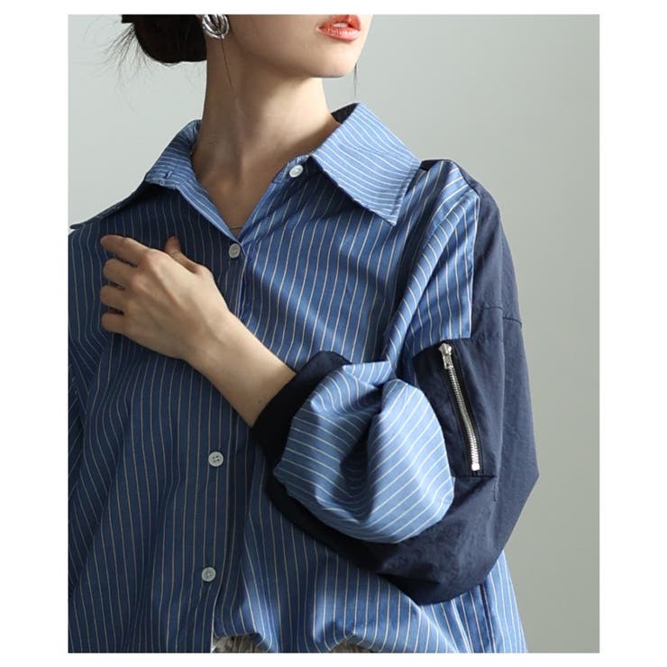 モード感度漂う異素材ドッキングストライプ柄シャツ レディース ファッション | Sawa a la mode | 詳細画像17 