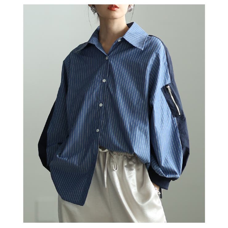 モード感度漂う異素材ドッキングストライプ柄シャツ レディース ファッション | Sawa a la mode | 詳細画像18 