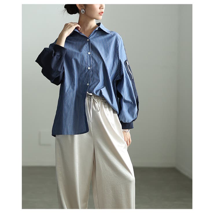 モード感度漂う異素材ドッキングストライプ柄シャツ レディース ファッション | Sawa a la mode | 詳細画像21 