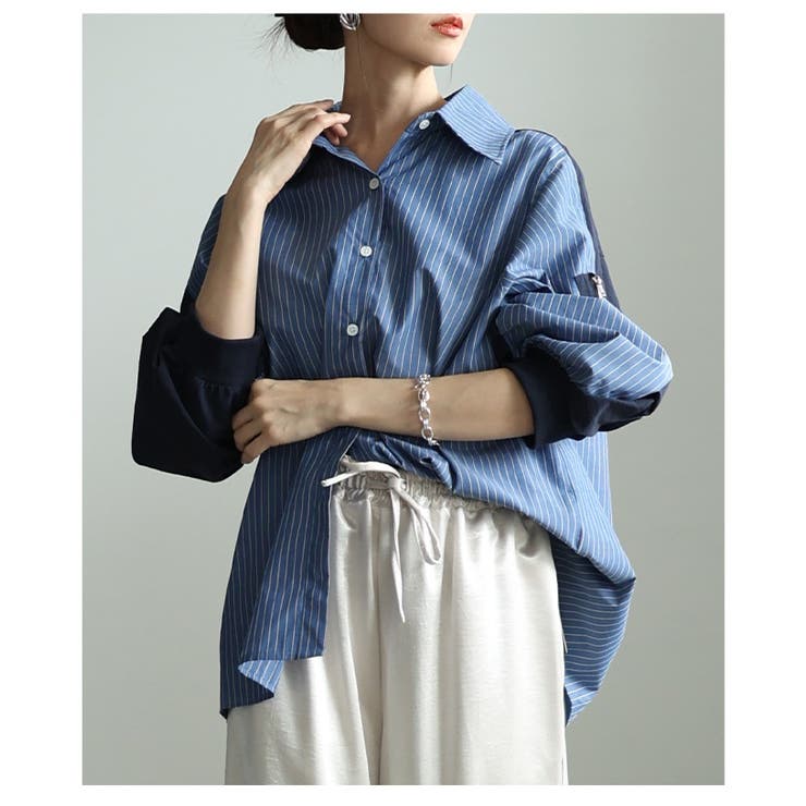 モード感度漂う異素材ドッキングストライプ柄シャツ レディース ファッション | Sawa a la mode | 詳細画像22 