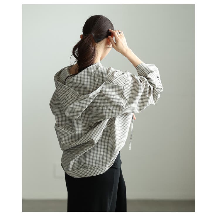 ラフ感漂うチェック柄フーディーオーバーシャツ レディース ファッション | Sawa a la mode | 詳細画像11 