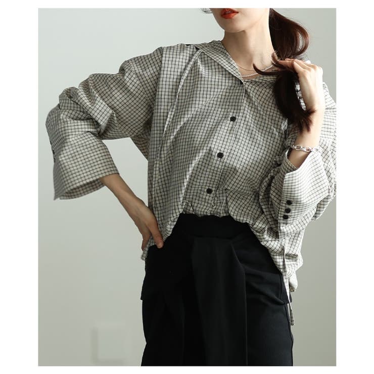 ラフ感漂うチェック柄フーディーオーバーシャツ レディース ファッション | Sawa a la mode | 詳細画像12 