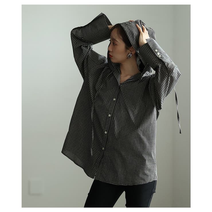 ラフ感漂うチェック柄フーディーオーバーシャツ レディース ファッション | Sawa a la mode | 詳細画像14 