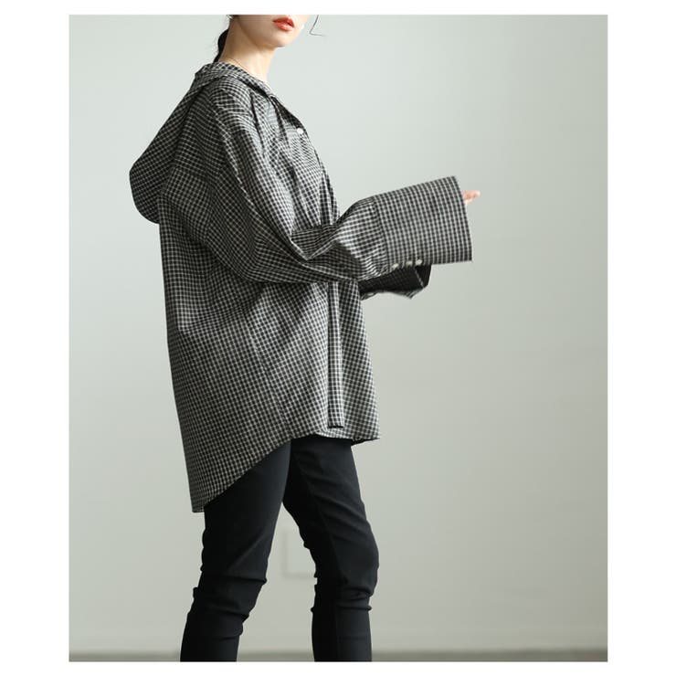 ラフ感漂うチェック柄フーディーオーバーシャツ レディース ファッション | Sawa a la mode | 詳細画像17 