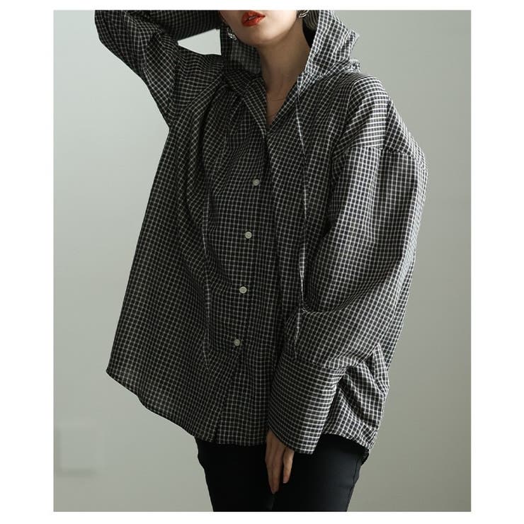 ラフ感漂うチェック柄フーディーオーバーシャツ レディース ファッション | Sawa a la mode | 詳細画像18 