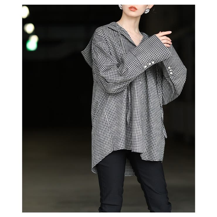 ラフ感漂うチェック柄フーディーオーバーシャツ レディース ファッション | Sawa a la mode | 詳細画像20 