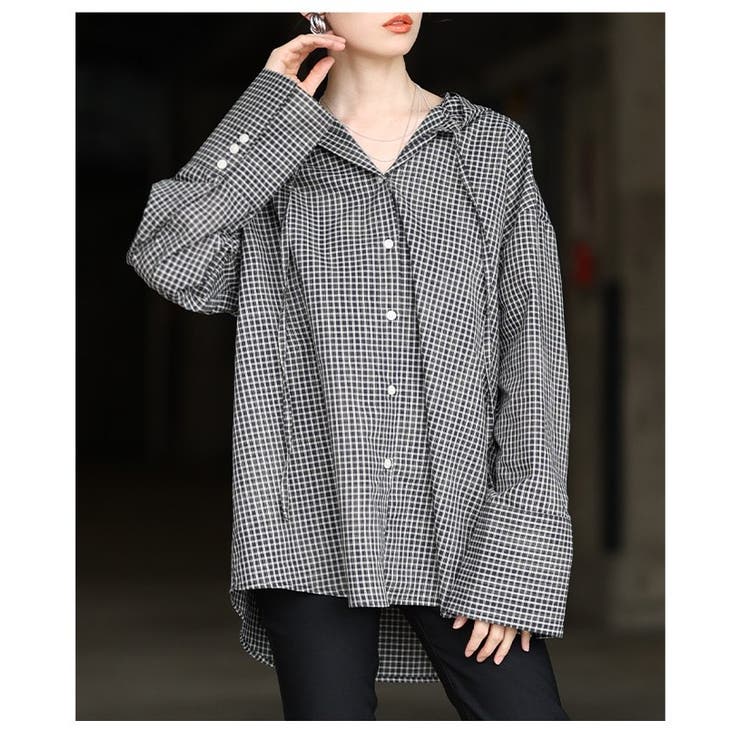 ラフ感漂うチェック柄フーディーオーバーシャツ レディース ファッション | Sawa a la mode | 詳細画像22 