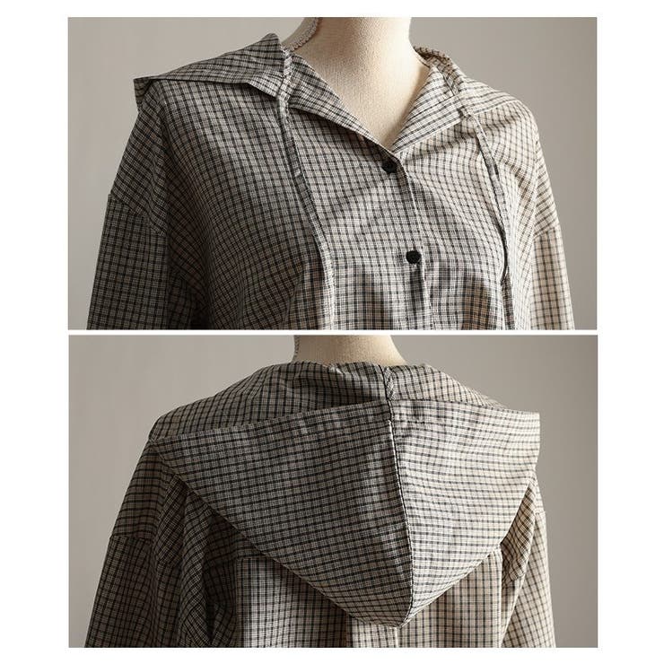 ラフ感漂うチェック柄フーディーオーバーシャツ レディース ファッション | Sawa a la mode | 詳細画像23 