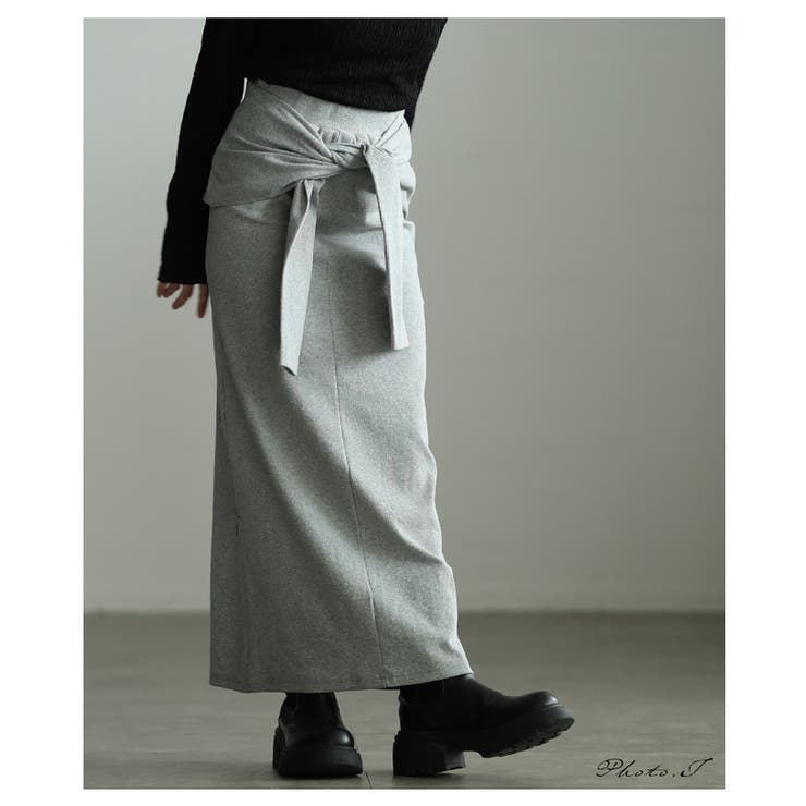 お洒落好き必見！一体スリーブ腰巻風カットリブナロースカート レディース ファッシ… | Sawa a la mode | 詳細画像2 