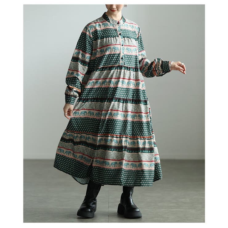 一枚で完成するオリエンタル柄ティアードワンピース レディース ワンピース | Sawa a la mode | 詳細画像12 