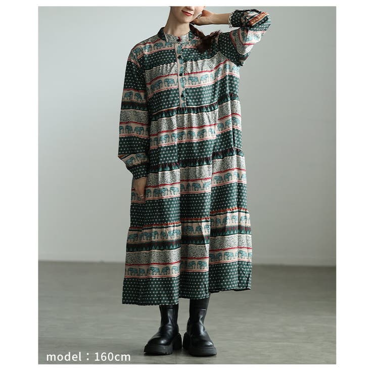 一枚で完成するオリエンタル柄ティアードワンピース レディース ワンピース | Sawa a la mode | 詳細画像13 