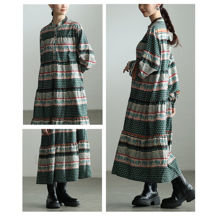 一枚で完成するオリエンタル柄ティアードワンピース レディース ワンピース | Sawa a la mode | 詳細画像17 