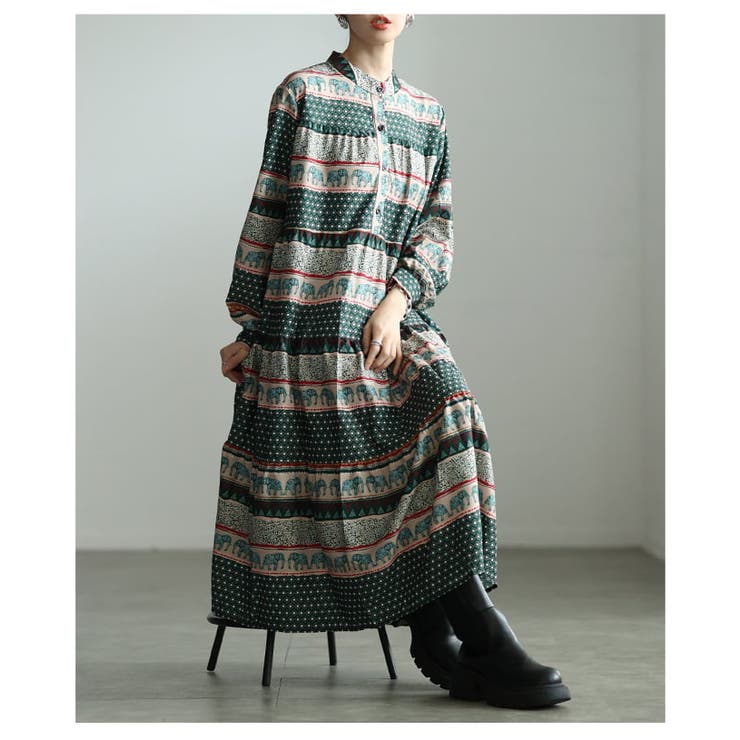 一枚で完成するオリエンタル柄ティアードワンピース レディース ワンピース | Sawa a la mode | 詳細画像18 