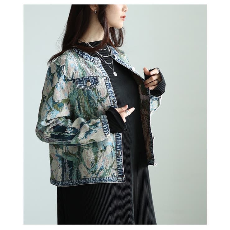 フラワージャガードデニムジャケット レディース ファッション | Sawa a la mode | 詳細画像9 