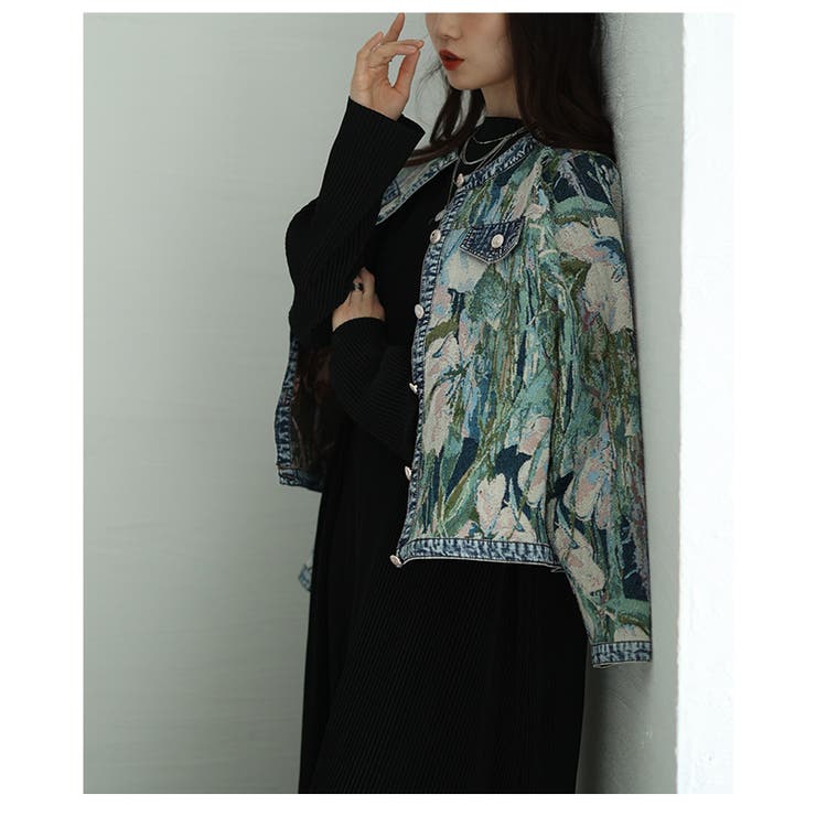 フラワージャガードデニムジャケット レディース ファッション | Sawa a la mode | 詳細画像21 