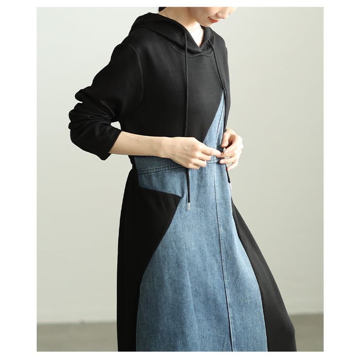 異素材で差がつくデニム切替フーディーワンピース レディース ワンピース | Sawa a la mode | 詳細画像12 