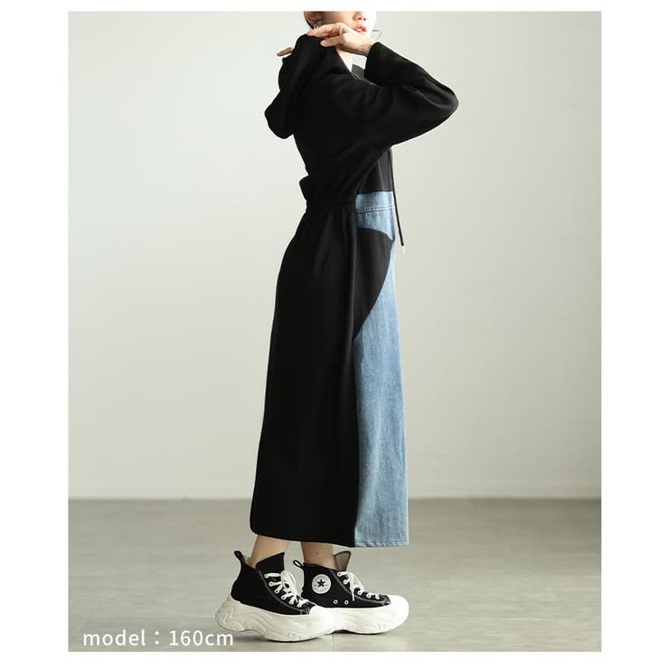 異素材で差がつくデニム切替フーディーワンピース レディース ワンピース | Sawa a la mode | 詳細画像13 