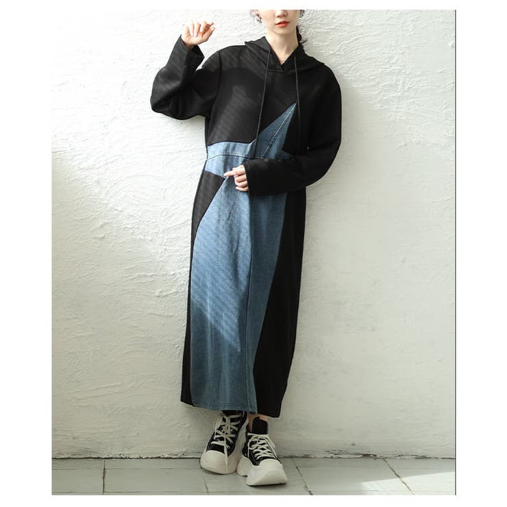 異素材で差がつくデニム切替フーディーワンピース レディース ワンピース | Sawa a la mode | 詳細画像18 