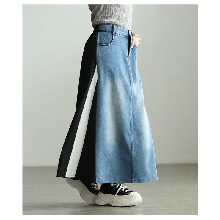 サイドラインで魅せるデニム切替スポーティーフレアスカート レディース スカート | Sawa a la mode | 詳細画像4 