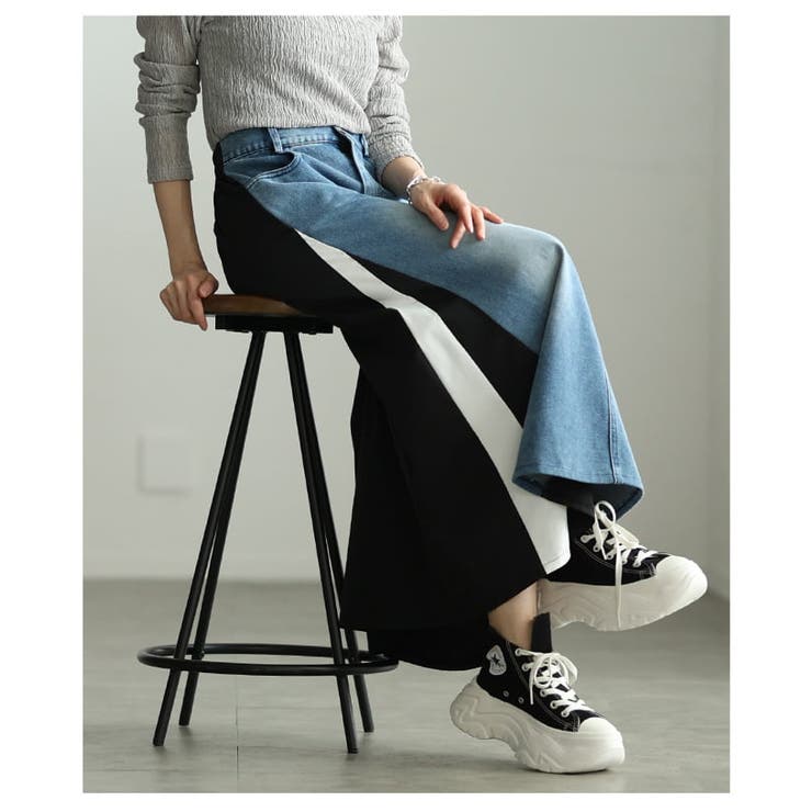 サイドラインで魅せるデニム切替スポーティーフレアスカート レディース スカート | Sawa a la mode | 詳細画像15 