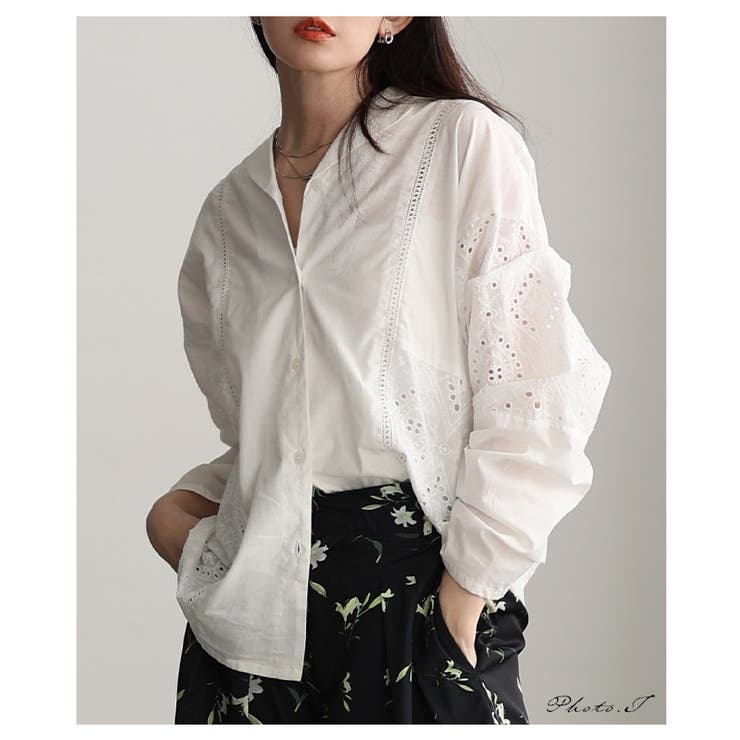 綺麗めに纏まるパンチングレースオープンカラーシャツ レディース ファッション | Sawa a la mode | 詳細画像2 
