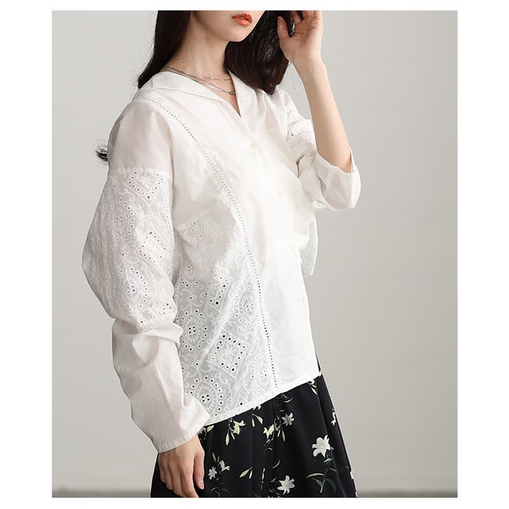 綺麗めに纏まるパンチングレースオープンカラーシャツ レディース ファッション | Sawa a la mode | 詳細画像4 
