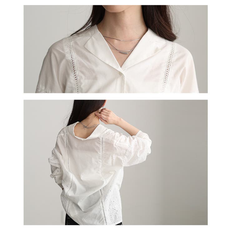 綺麗めに纏まるパンチングレースオープンカラーシャツ レディース ファッション | Sawa a la mode | 詳細画像5 