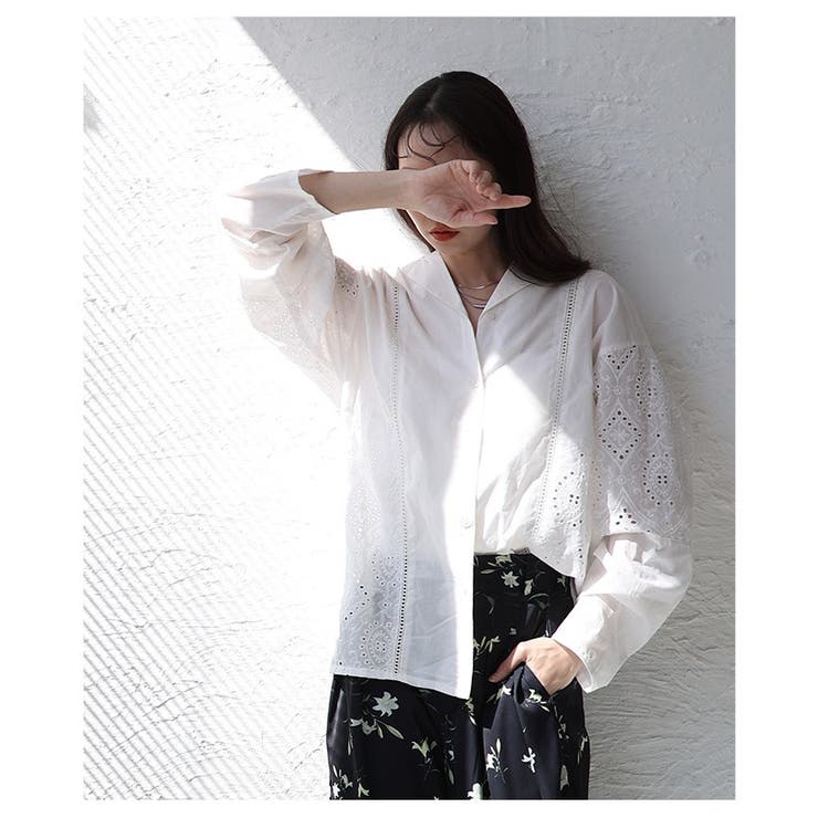 綺麗めに纏まるパンチングレースオープンカラーシャツ レディース ファッション | Sawa a la mode | 詳細画像7 