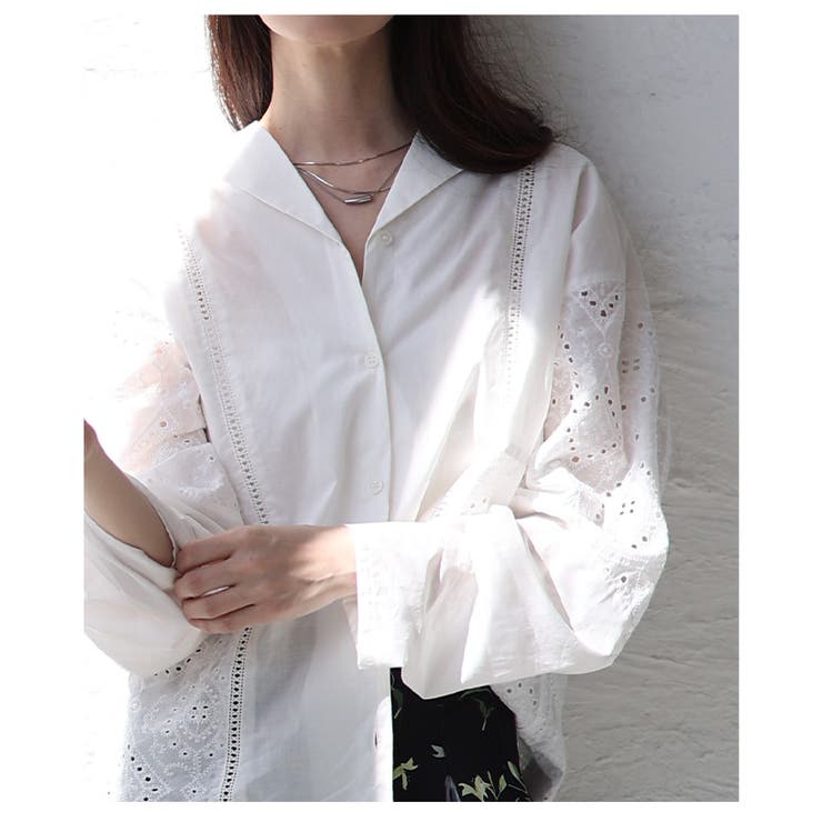 綺麗めに纏まるパンチングレースオープンカラーシャツ レディース ファッション | Sawa a la mode | 詳細画像8 