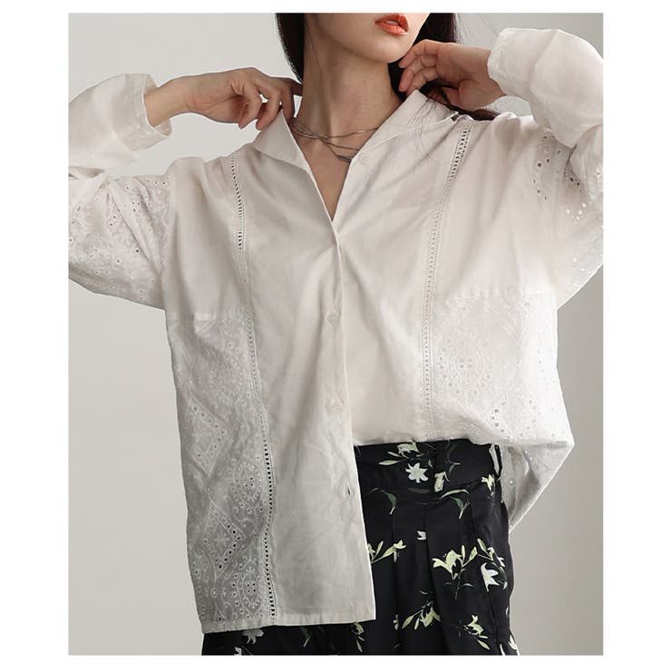 綺麗めに纏まるパンチングレースオープンカラーシャツ レディース ファッション | Sawa a la mode | 詳細画像12 