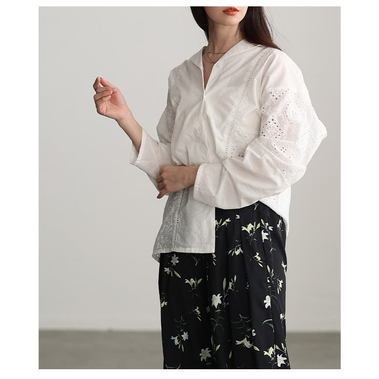 綺麗めに纏まるパンチングレースオープンカラーシャツ レディース ファッション | Sawa a la mode | 詳細画像13 
