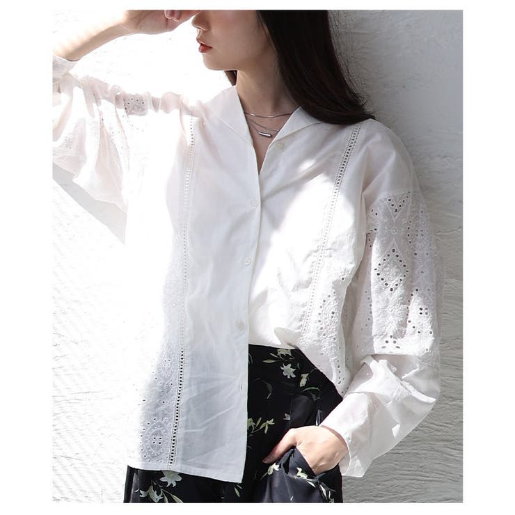 綺麗めに纏まるパンチングレースオープンカラーシャツ レディース ファッション | Sawa a la mode | 詳細画像18 