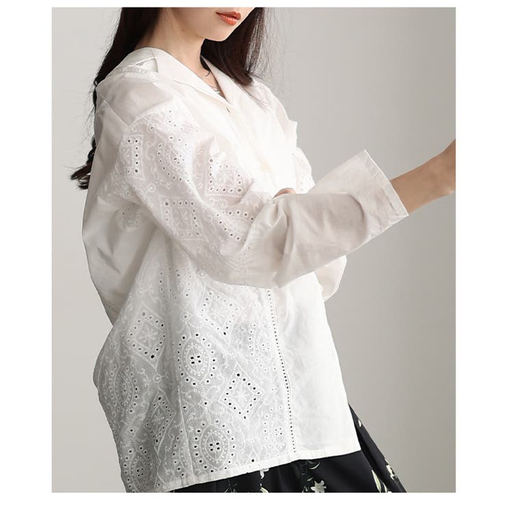 綺麗めに纏まるパンチングレースオープンカラーシャツ レディース ファッション | Sawa a la mode | 詳細画像20 