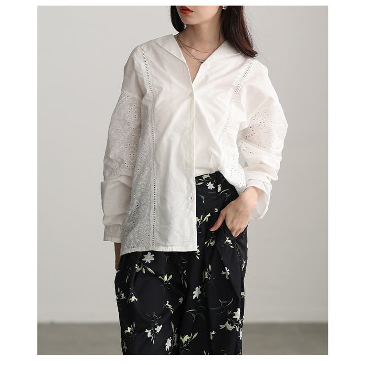 綺麗めに纏まるパンチングレースオープンカラーシャツ レディース ファッション | Sawa a la mode | 詳細画像21 