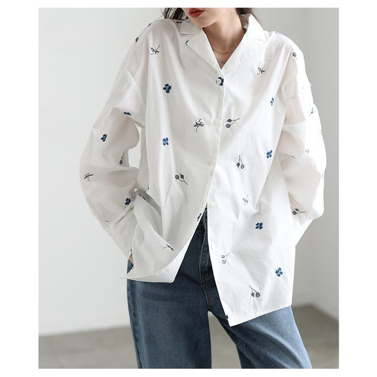開放感を描く花柄刺繍オープンカラーコットンシャツ レディース ファッション | Sawa a la mode | 詳細画像4 