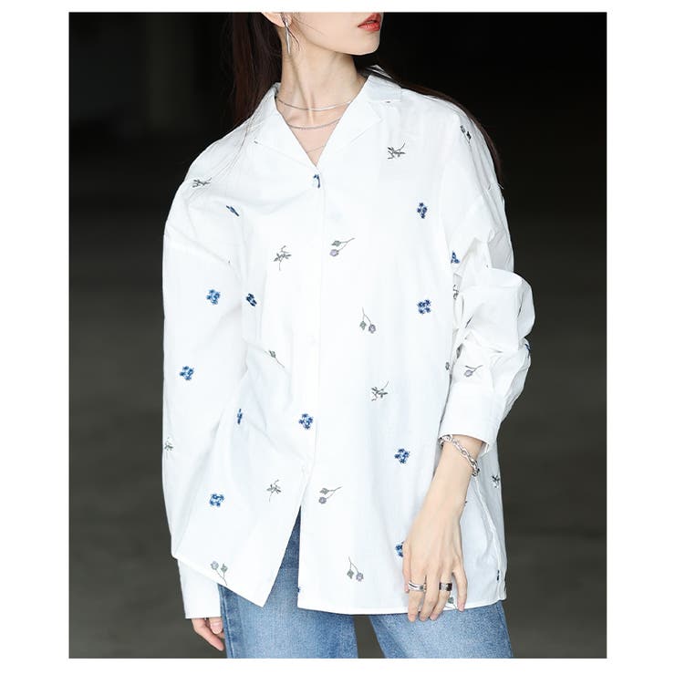 開放感を描く花柄刺繍オープンカラーコットンシャツ レディース ファッション | Sawa a la mode | 詳細画像8 