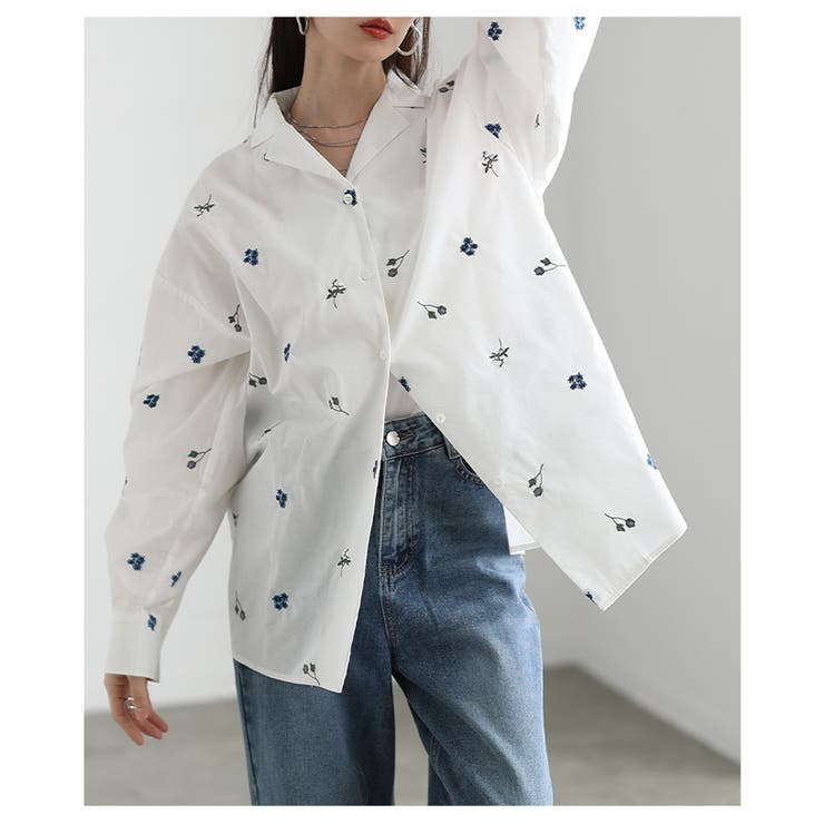 開放感を描く花柄刺繍オープンカラーコットンシャツ レディース ファッション | Sawa a la mode | 詳細画像10 