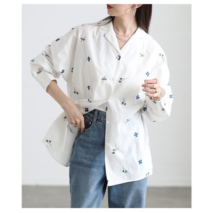 開放感を描く花柄刺繍オープンカラーコットンシャツ レディース ファッション | Sawa a la mode | 詳細画像11 