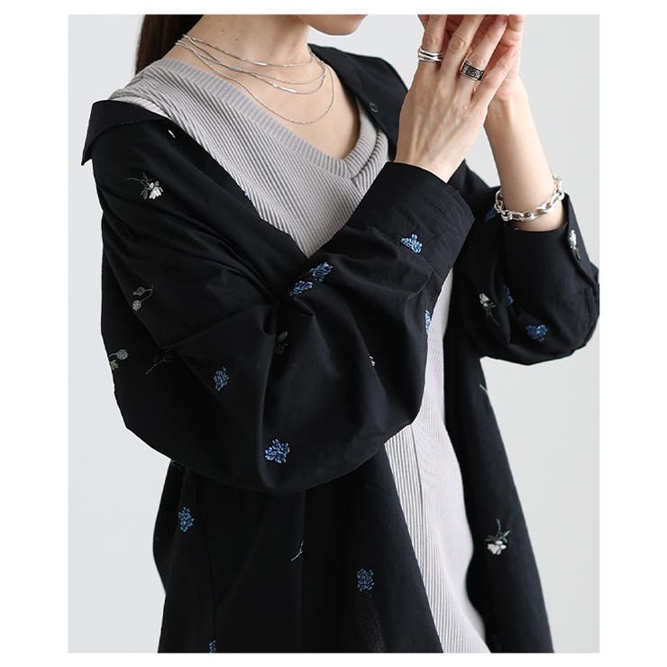 開放感を描く花柄刺繍オープンカラーコットンシャツ レディース ファッション | Sawa a la mode | 詳細画像20 
