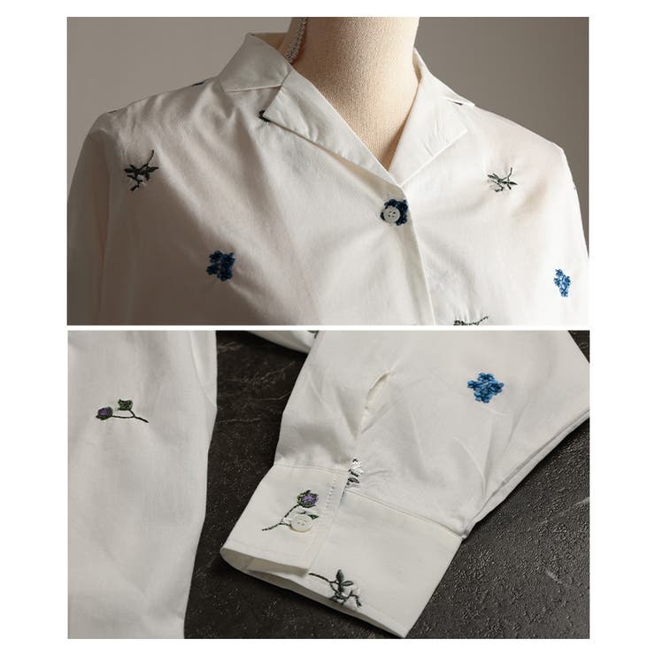 開放感を描く花柄刺繍オープンカラーコットンシャツ レディース ファッション | Sawa a la mode | 詳細画像23 