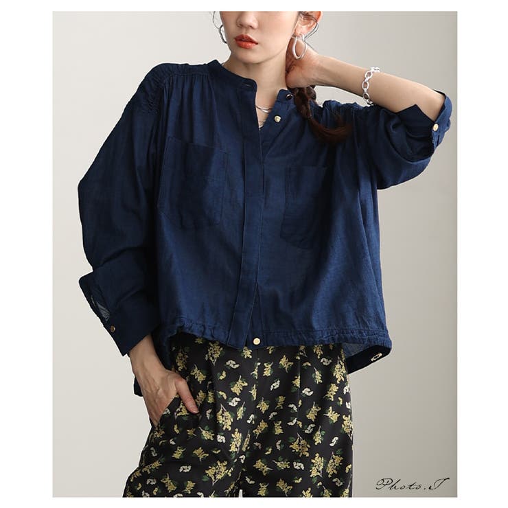 軽やかな風を纏うシアーデニムギャザー裾ドロストシャツ レディース ファッション | Sawa a la mode | 詳細画像2 