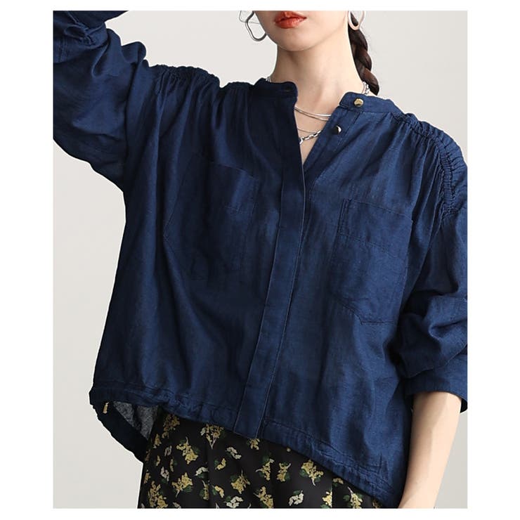 軽やかな風を纏うシアーデニムギャザー裾ドロストシャツ レディース ファッション | Sawa a la mode | 詳細画像10 