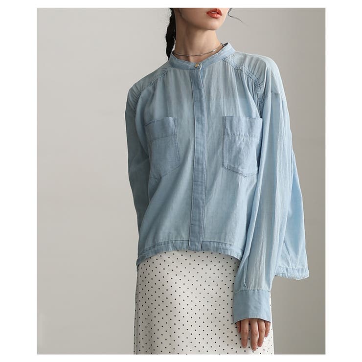 軽やかな風を纏うシアーデニムギャザー裾ドロストシャツ レディース ファッション | Sawa a la mode | 詳細画像14 