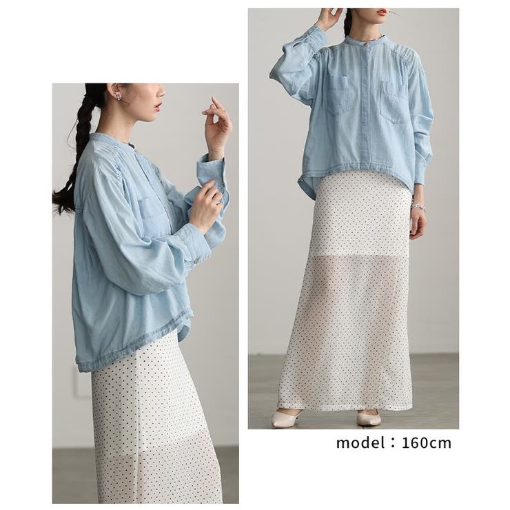 軽やかな風を纏うシアーデニムギャザー裾ドロストシャツ レディース ファッション | Sawa a la mode | 詳細画像15 