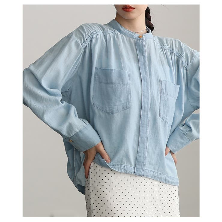 軽やかな風を纏うシアーデニムギャザー裾ドロストシャツ レディース ファッション | Sawa a la mode | 詳細画像16 