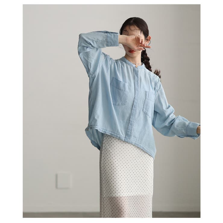 軽やかな風を纏うシアーデニムギャザー裾ドロストシャツ レディース ファッション | Sawa a la mode | 詳細画像18 