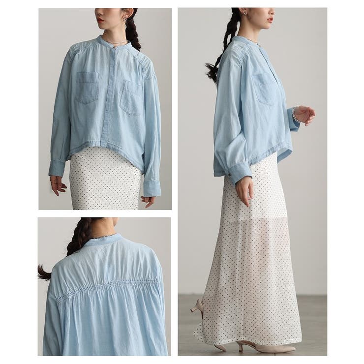 軽やかな風を纏うシアーデニムギャザー裾ドロストシャツ レディース ファッション | Sawa a la mode | 詳細画像19 