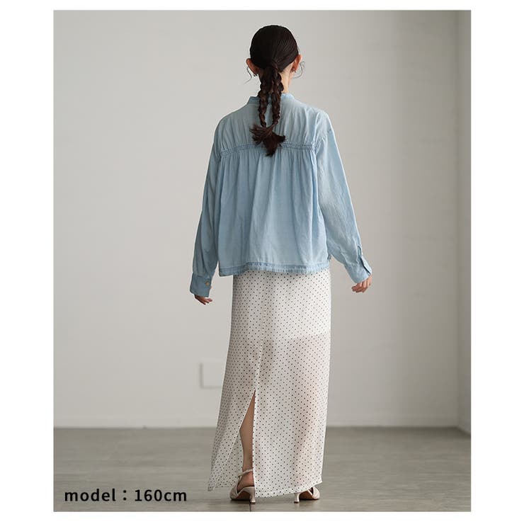 軽やかな風を纏うシアーデニムギャザー裾ドロストシャツ レディース ファッション | Sawa a la mode | 詳細画像21 
