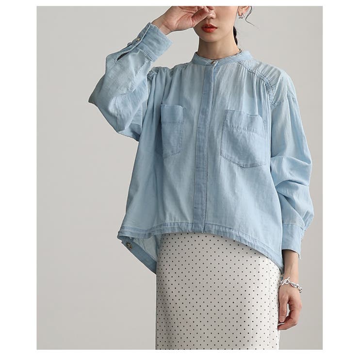 軽やかな風を纏うシアーデニムギャザー裾ドロストシャツ レディース ファッション | Sawa a la mode | 詳細画像22 
